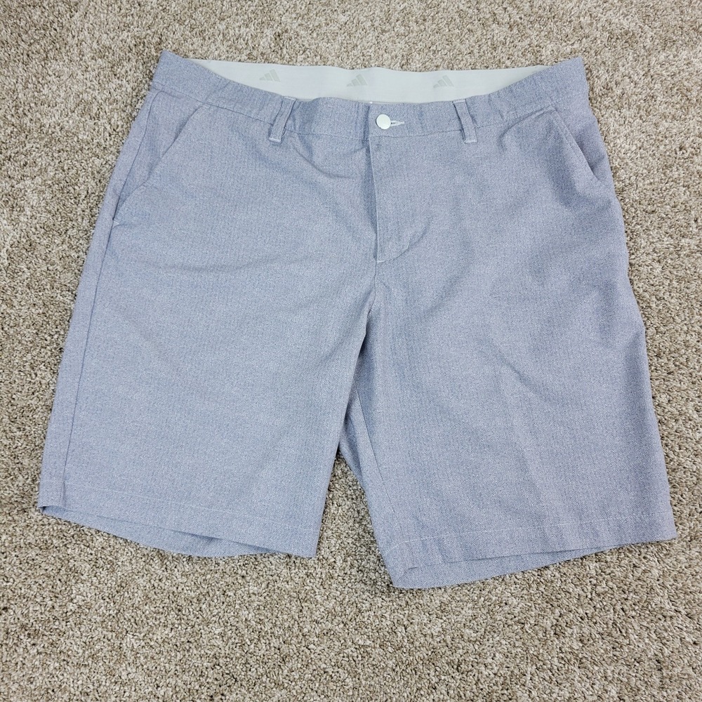 Adidas‎ Mens 36 Gray Herringbone Elastic Waist Chino Stretch Golf Shorts